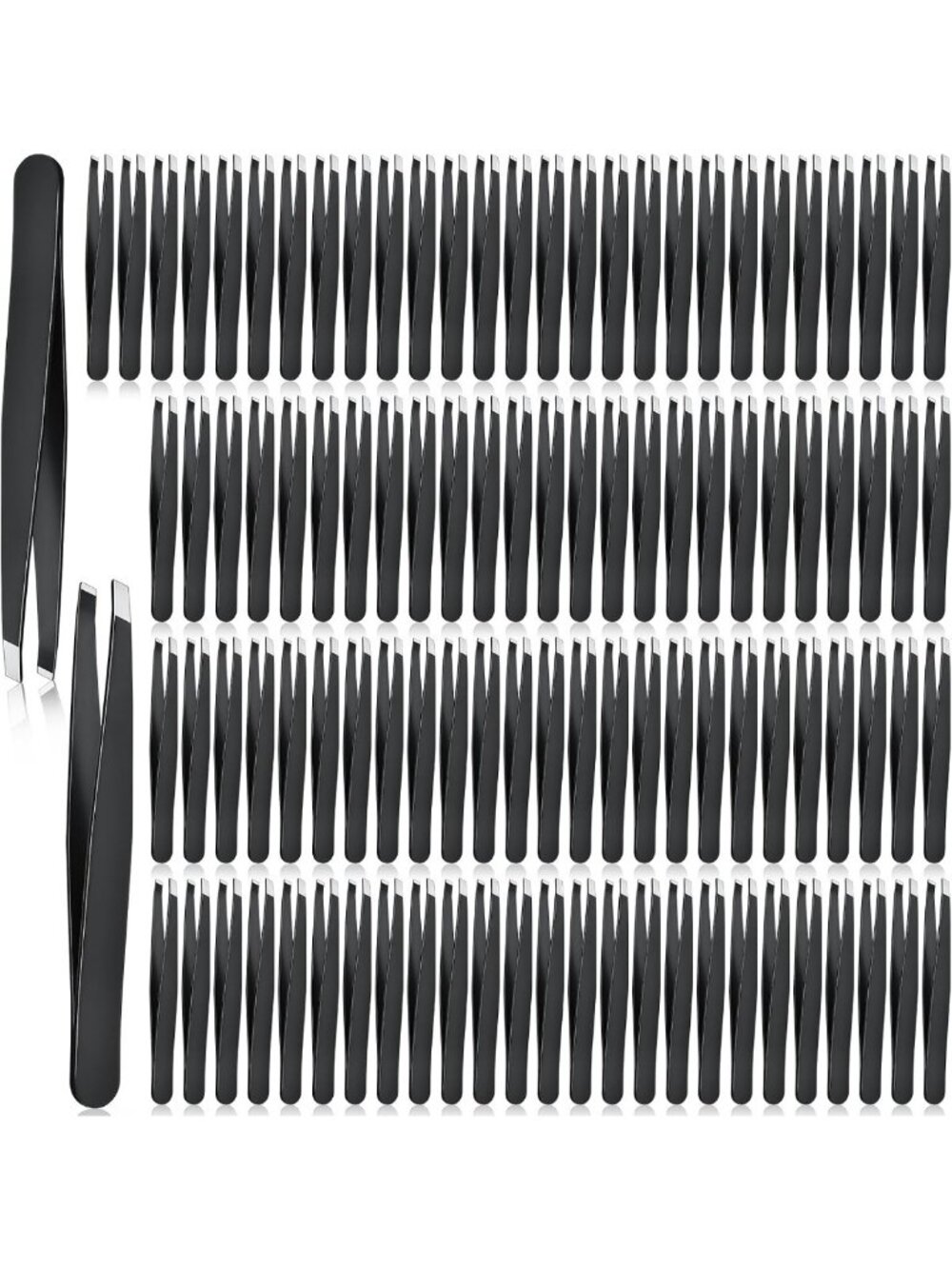 120 Pcs Stainless Steel Slanted Tweezers Set for Eyebrow, Facial & Hair Removal